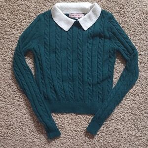 Crave Fame Juniors' Contrast Collar Cable-Knit Sweater Size Xsmall
